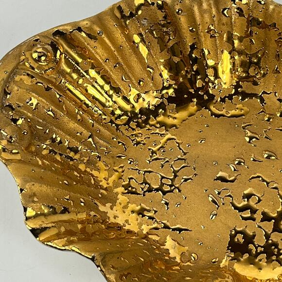 Gold Ceramic Trinket Dish Hand Painted 5" Classic Vintage Lux Style Home Decor - Picture 11 of 14